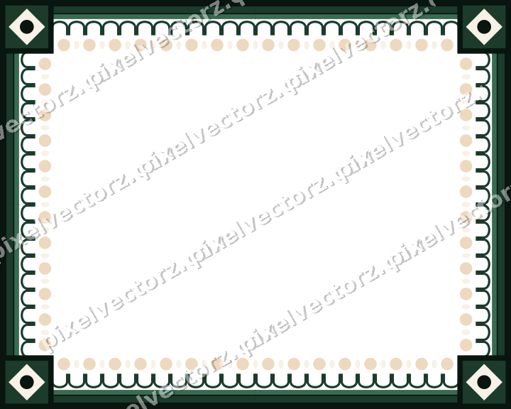 Decorative picture frame border in dark green with arcade frieze
