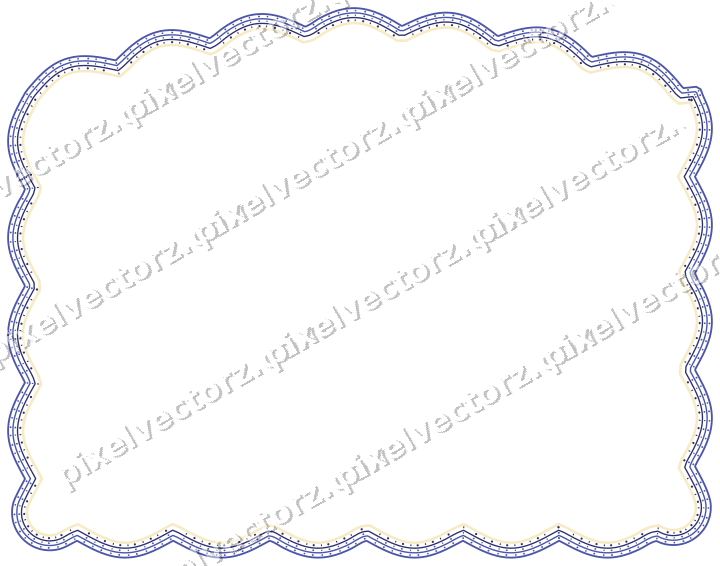 Decorative line art frame in dark blue and amber with label plaque