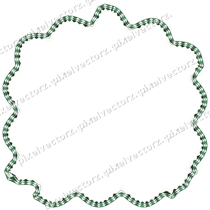 Decorative line art frame in dark green and amber with label plaque