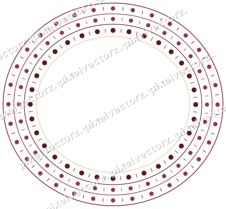 Decorative line art frame in dark pink and amber with oval