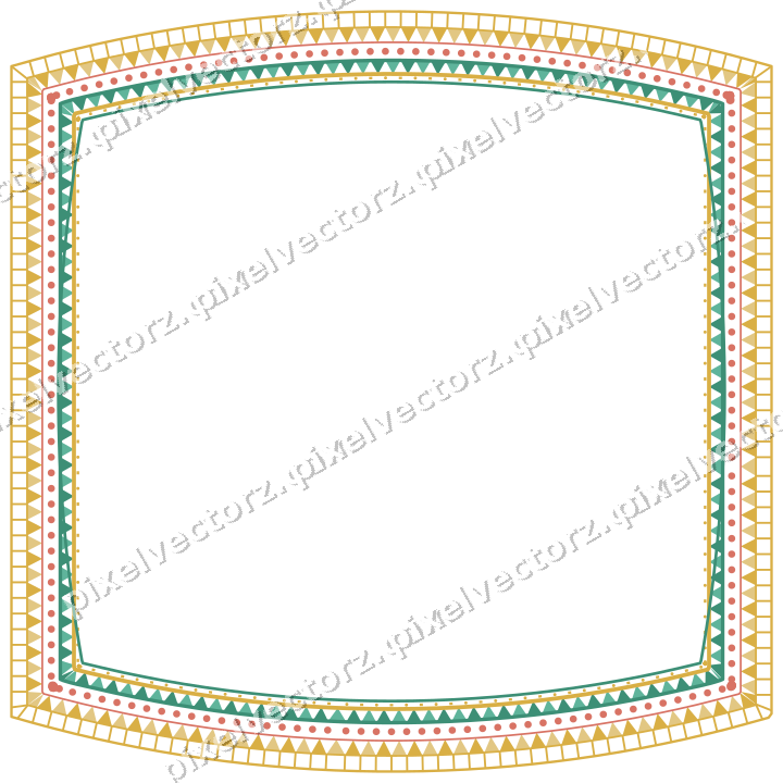 Decorative line art frame in amber and green with label plaque