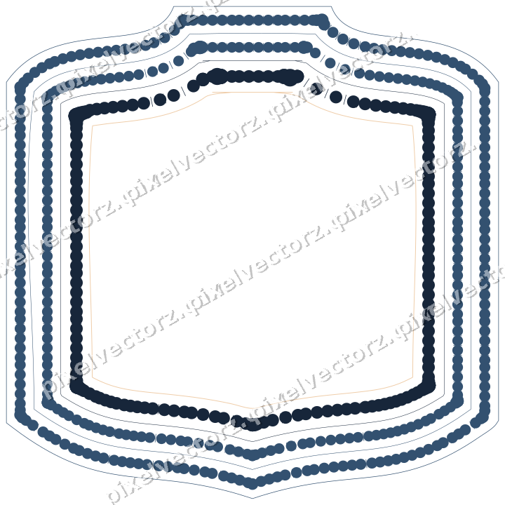 Decorative line art frame in dark blue and orange with label plaque