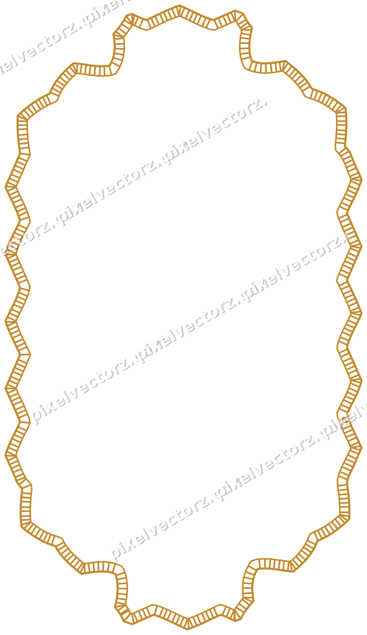 Decorative line art frame in amber and dark teal with label plaque