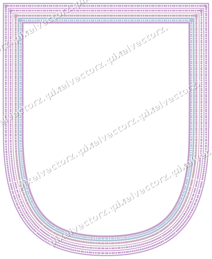 Decorative line art frame in purple and blue with shield