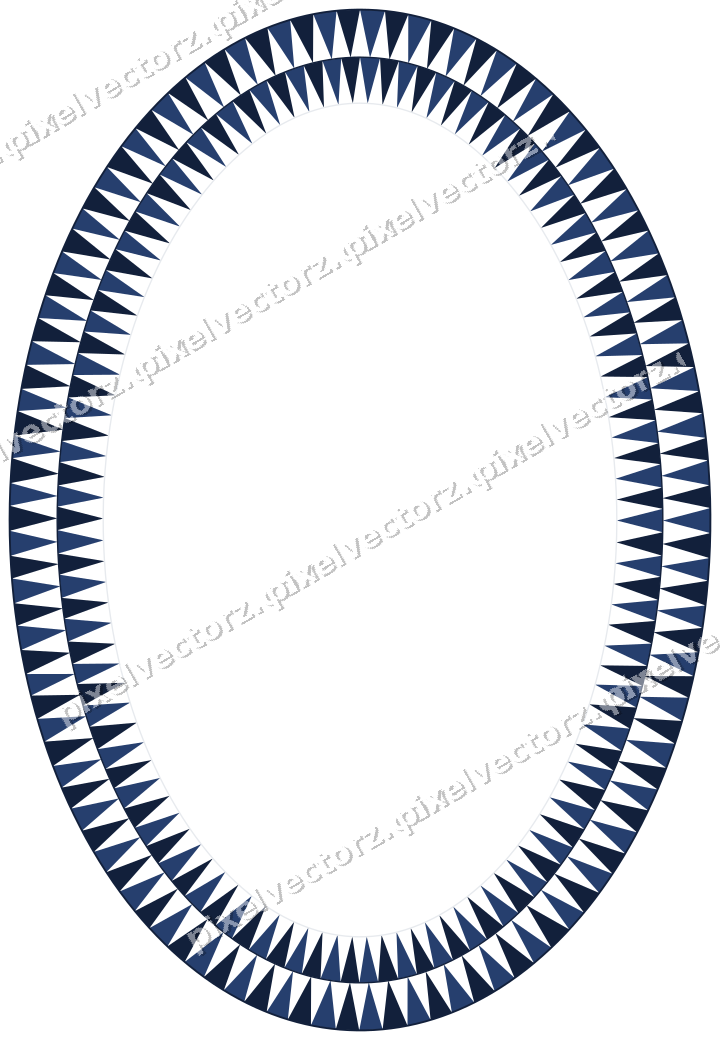 Decorative line art frame in dark blue and white with oval and dentil