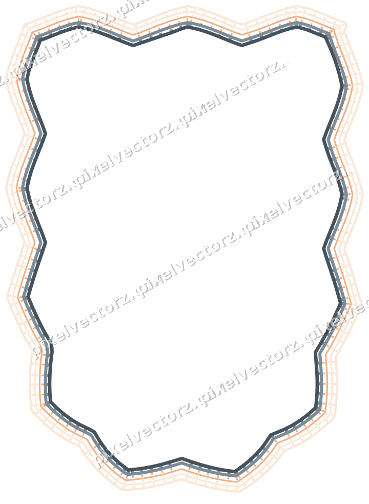 Decorative line art frame in blue and orange with shield