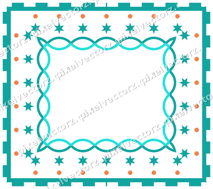 Decorative picture frame border in orange and teal with step band