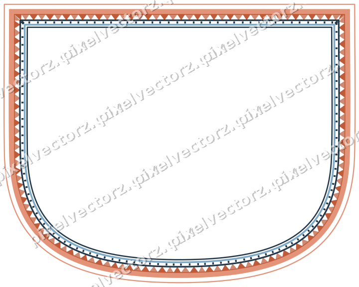 Decorative line art frame in orange and cyan with shield