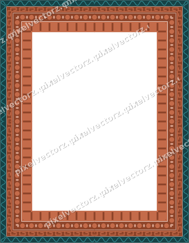 Decorative picture frame border in dark teal and orange with greek key