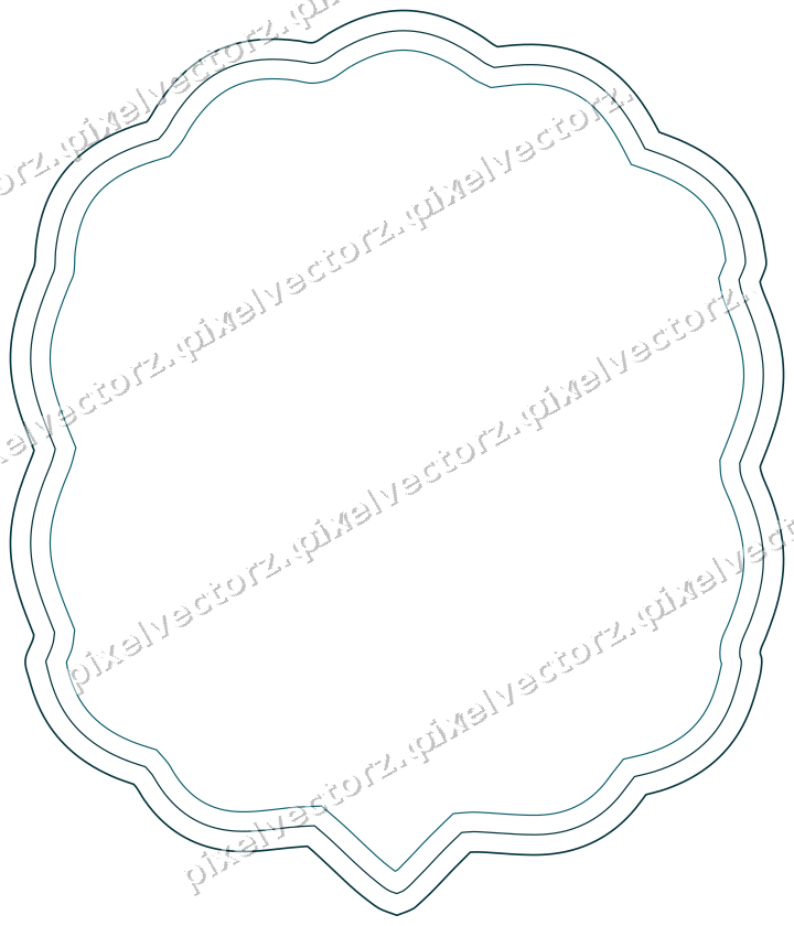 Decorative line art frame in amber and dark teal with label plaque