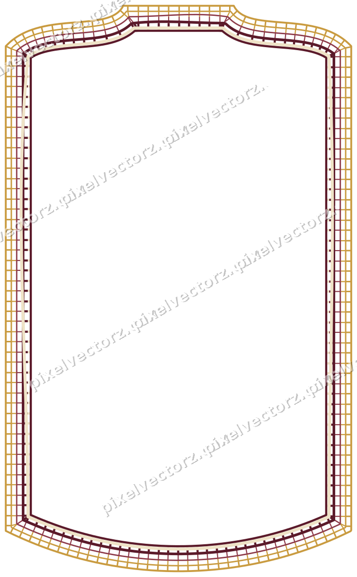 Decorative line art frame in dark pink and amber with label plaque