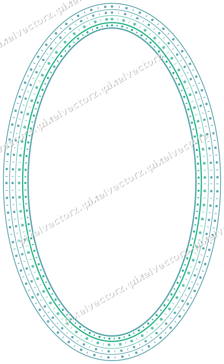 Decorative line art frame in green and teal with oval and beaded line