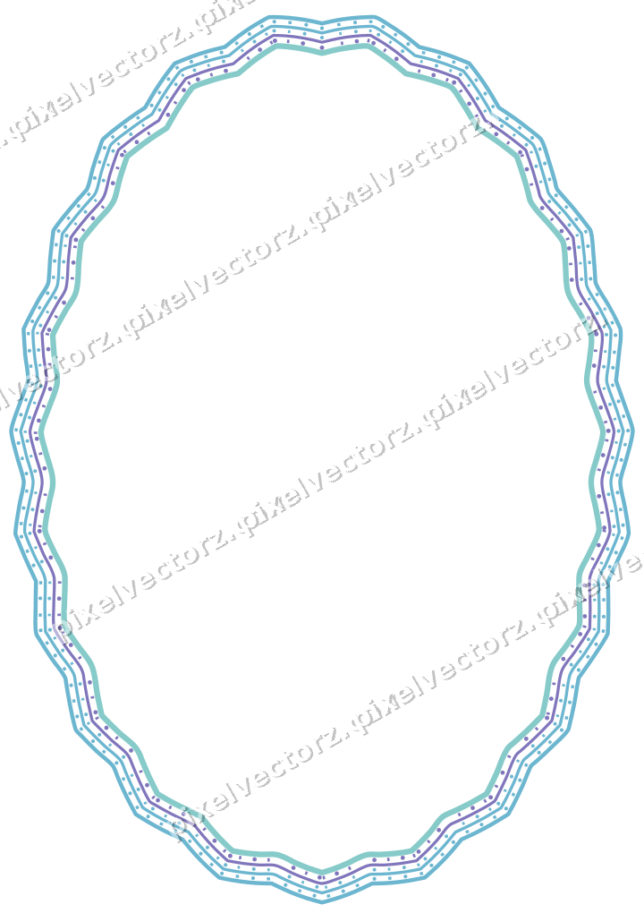 Decorative line art frame in blue and cyan with oval and zigzag edge