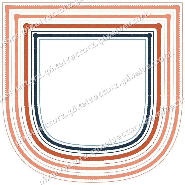 Decorative line art frame in orange and cyan with shield