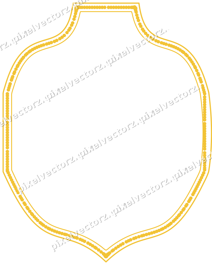 Decorative line art frame in dark blue and amber with label plaque