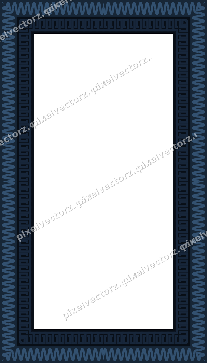 Decorative picture frame border in dark blue and orange with wave band