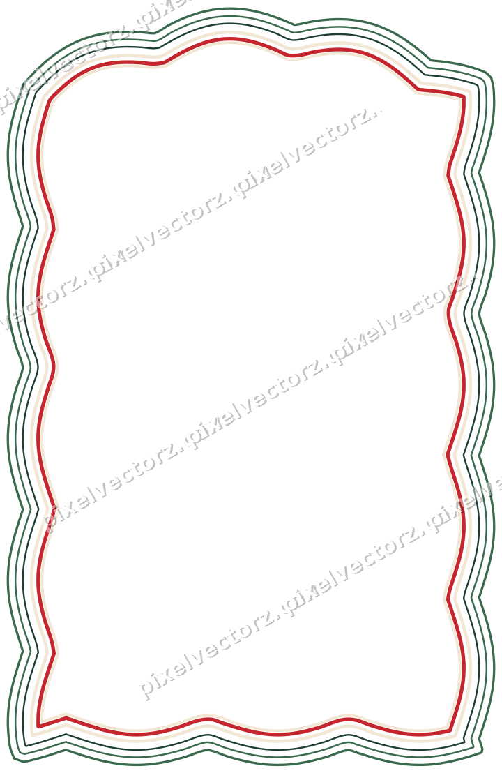Decorative line art frame in dark green and red with label plaque