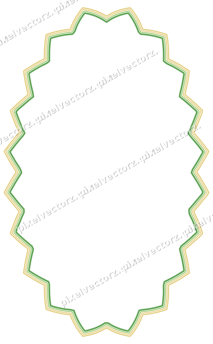 Decorative line art frame in lime and yellow with oval and zigzag edge