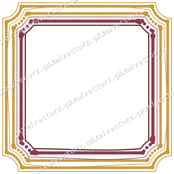 Decorative line art frame in dark pink and amber with label plaque
