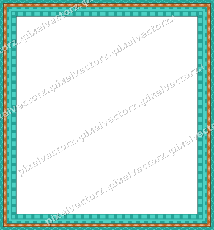 Decorative picture frame border in orange and teal with wave band
