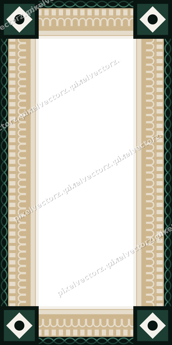 Decorative picture frame border in dark red and dark green with dentil