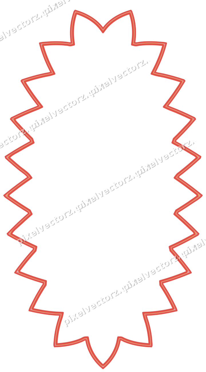 Decorative line art frame in red and orange with oval and zigzag edge