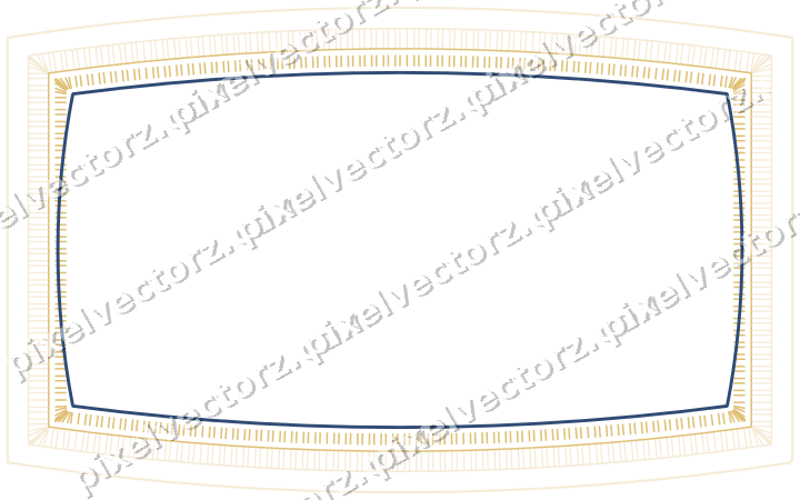 Decorative line art frame in dark blue and amber with label plaque