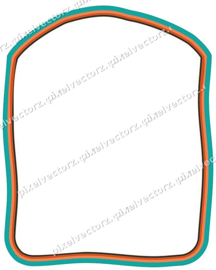 Decorative line art frame in orange and teal with label plaque