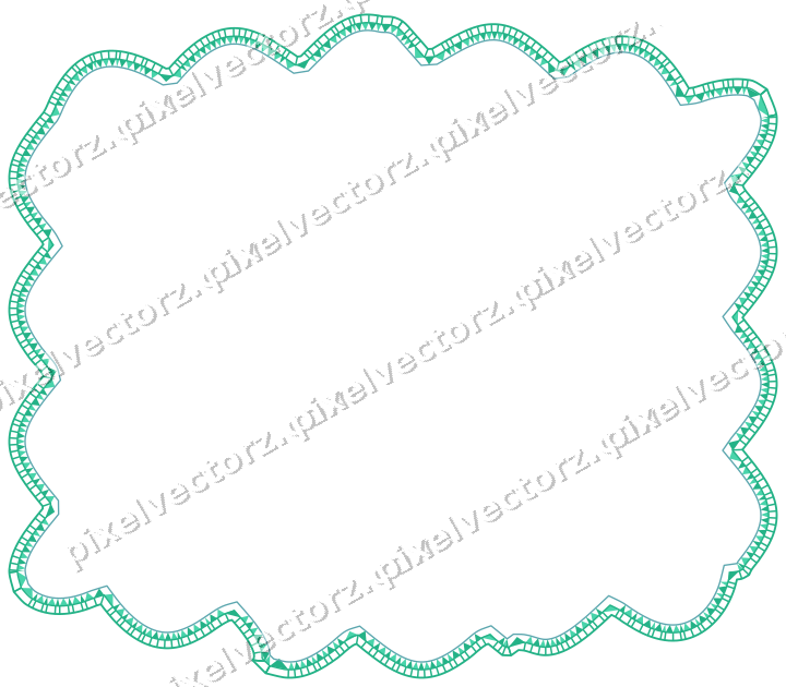 Decorative line art frame in green and teal with label plaque