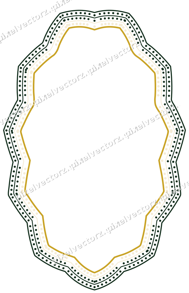 Decorative line art frame in dark green and amber with oval