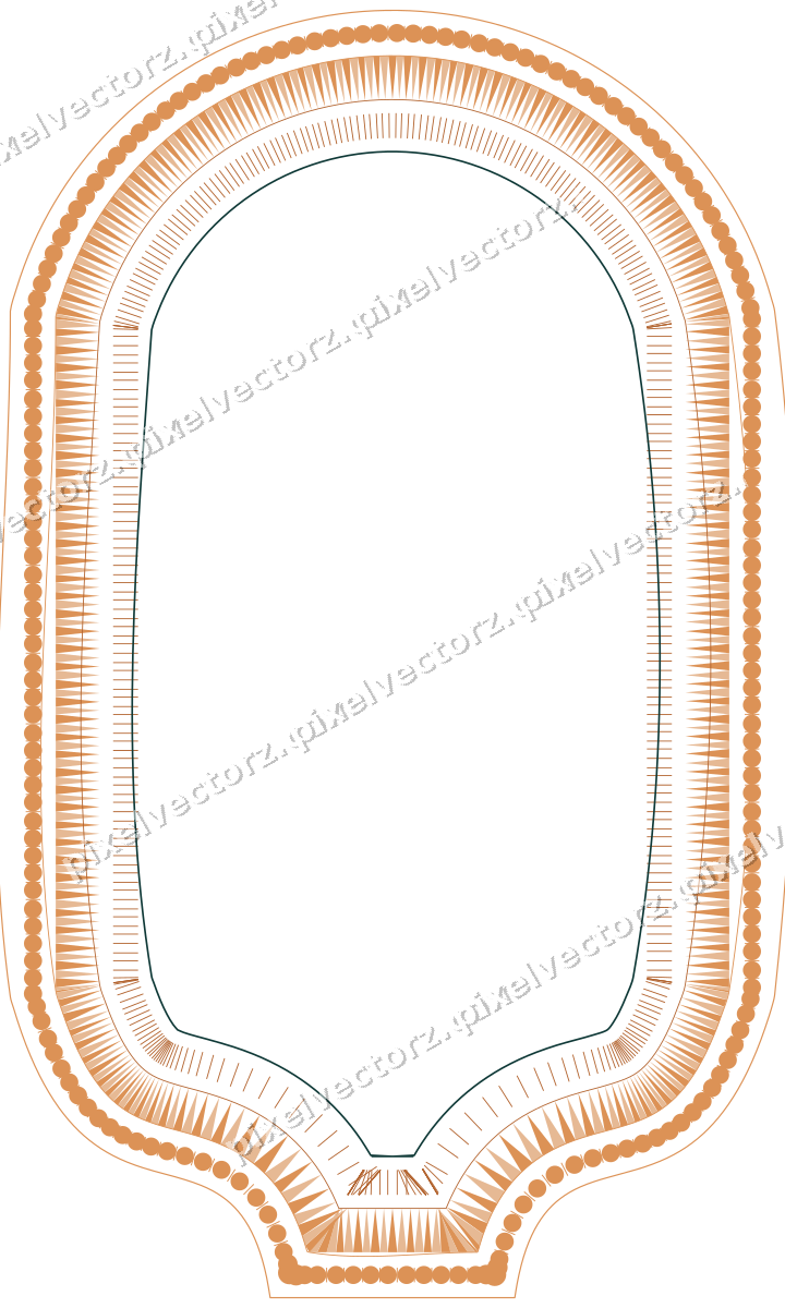 Decorative line art frame in orange and teal with label plaque