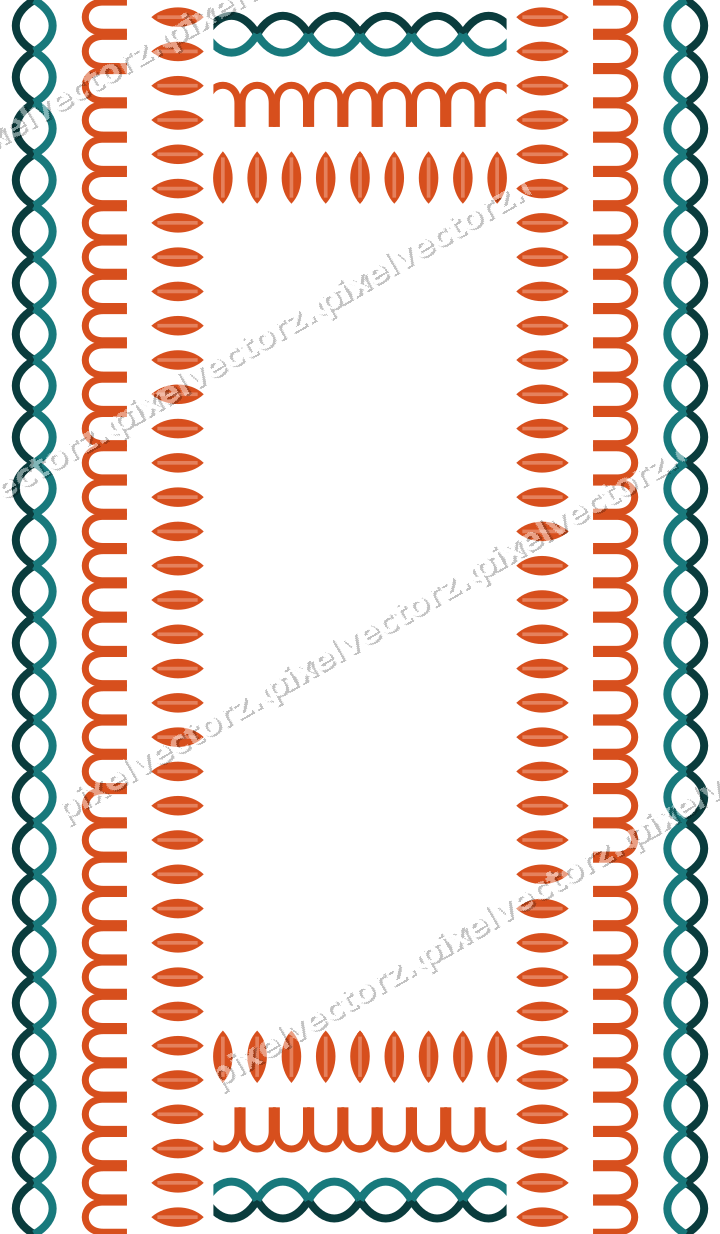 Decorative picture frame border in orange and teal with arcade frieze