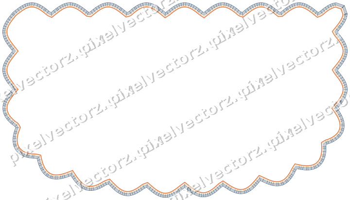 Decorative line art frame in dark blue and orange with shield
