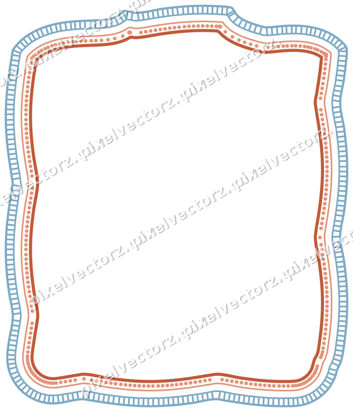 Decorative line art frame in orange and cyan with label plaque