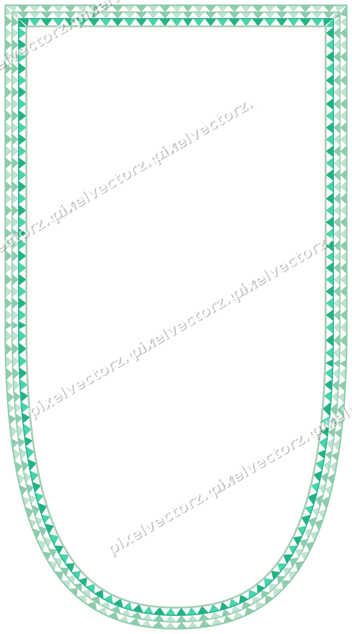 Decorative line art frame in green and teal with shield and dentil