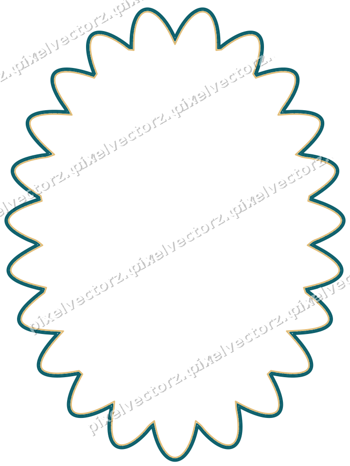 Decorative line art frame in amber and dark teal with oval