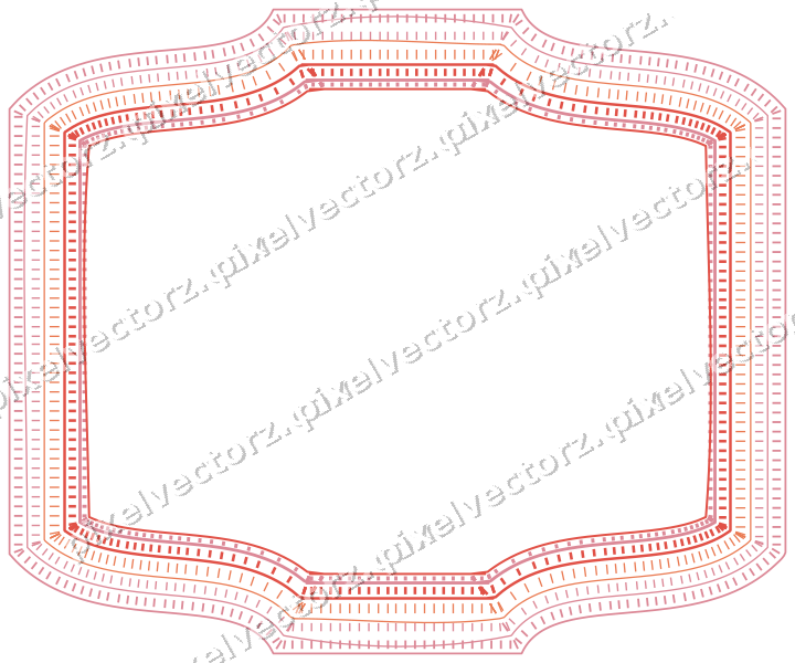 Decorative line art frame in red and orange with label plaque