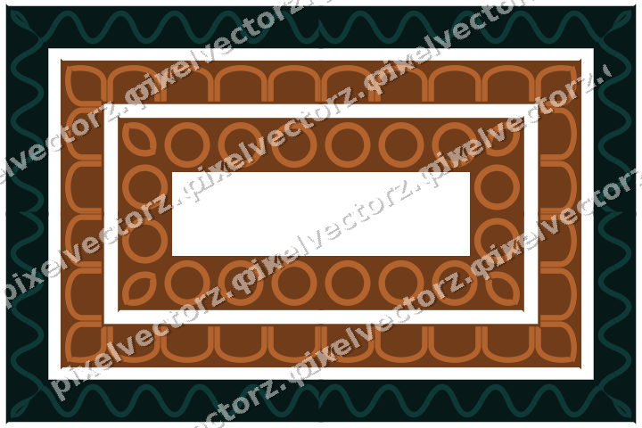Decorative picture frame border in orange and teal with arcade frieze