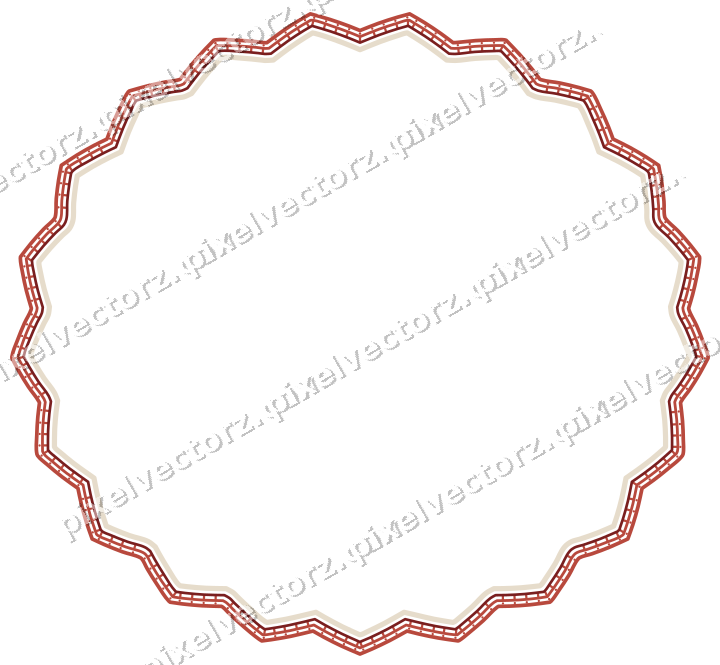 Decorative line art frame in dark red and dark green with oval