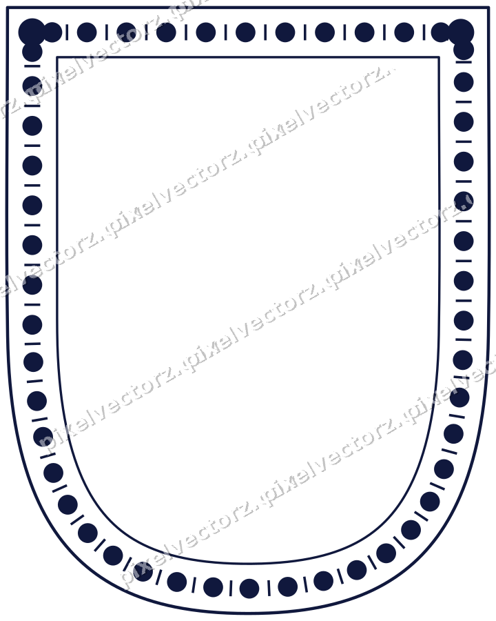 Decorative line art frame in amber and blue with shield