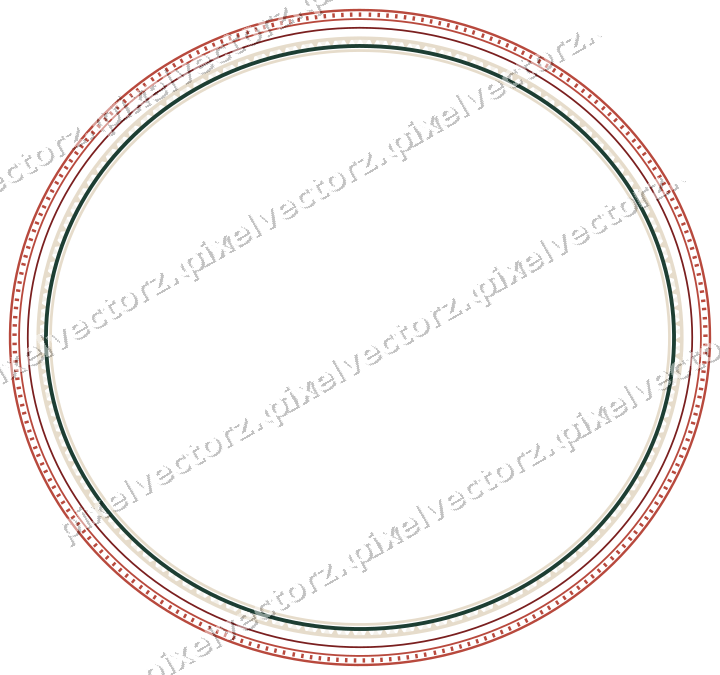 Decorative line art frame in dark red and dark green with oval