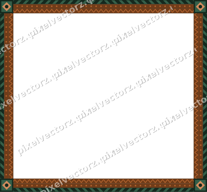 Decorative picture frame border in dark green and orange with dot row