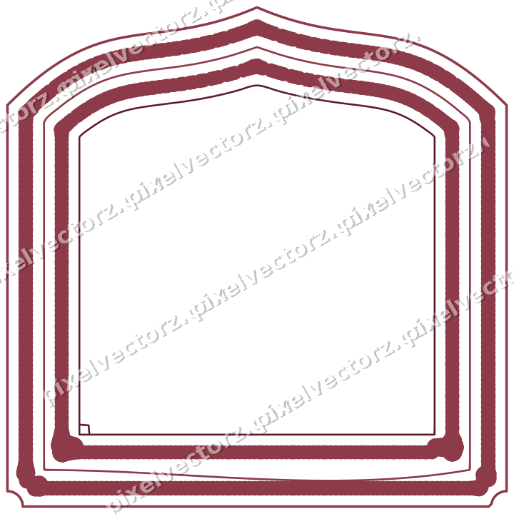 Decorative line art frame in dark pink and amber with label plaque