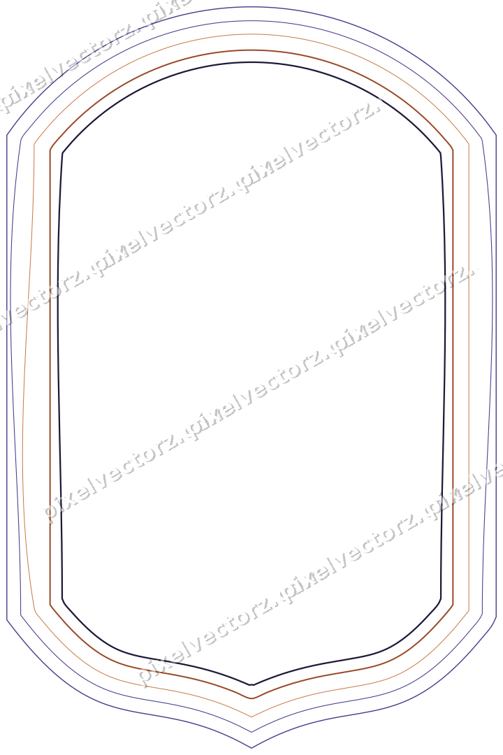 Decorative line art frame in orange and blue with label plaque