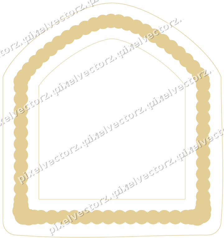 Decorative line art frame in red and orange with label plaque