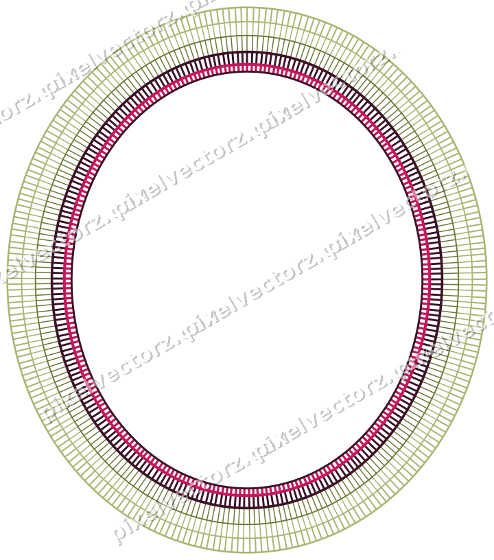 Decorative line art frame in lime and pink with oval and hatching