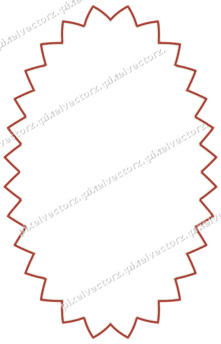 Decorative line art frame in dark red and dark green with oval