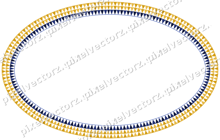 Decorative line art frame in amber and blue with oval and dentil