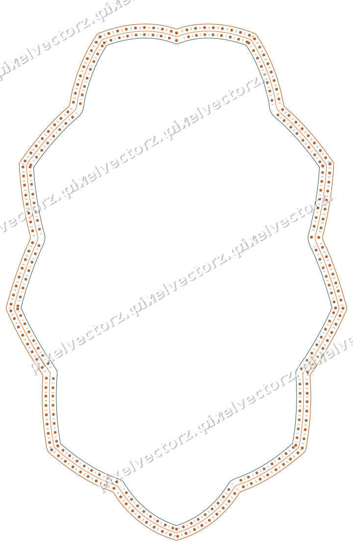Decorative line art frame in orange and teal with oval and zigzag edge