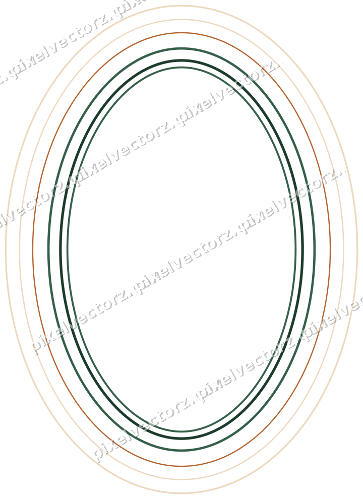 Decorative line art frame in dark green and orange with oval